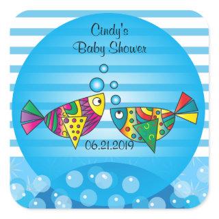 Cute Fishy Bubbles Baby Shower Theme Square Sticker