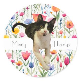 Cute Floral Flowers Cat Thank You Stickers