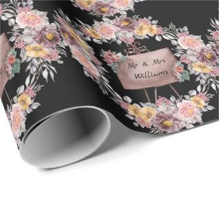 Cute Floral Mr And Mrs Wedding Black