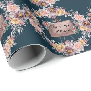 Cute Floral Mr And Mrs Wedding Navy Blue