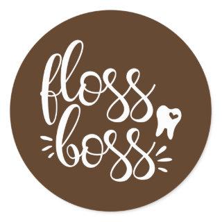 Cute Floss Boss Dentist Dental Hygienist RDH Classic Round Sticker