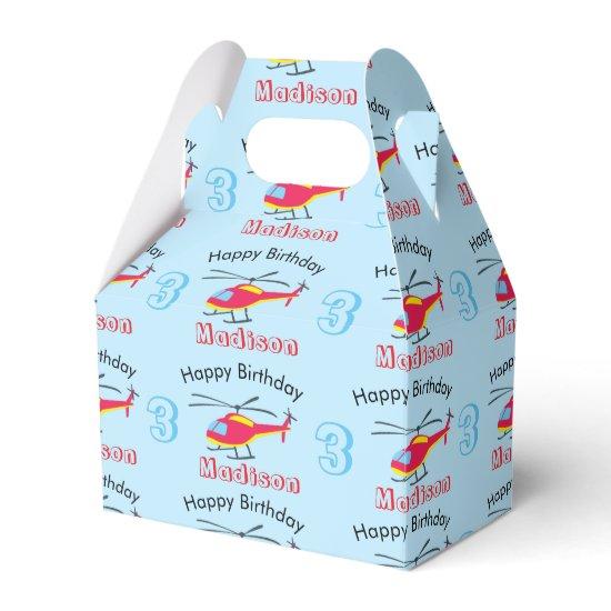 Cute Flying Helicopter Birthday Name & Age  Favor Boxes