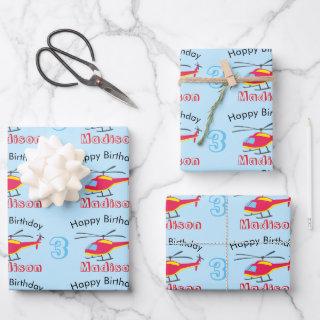 Cute Flying Helicopter Birthday Name & Age  Sheets