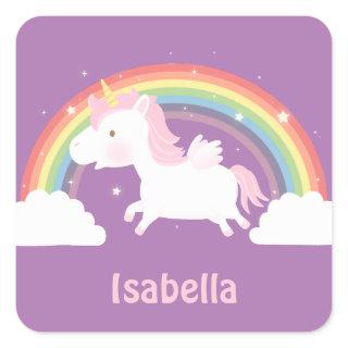 Cute Flying Unicorn and Rainbow Girls Stickers