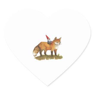 Cute Fox And His Friend Gnome   Heart Sticker