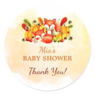 Cute Fox Fall Autumn Baby Shower Classic Round Sti Classic Round Sticker
