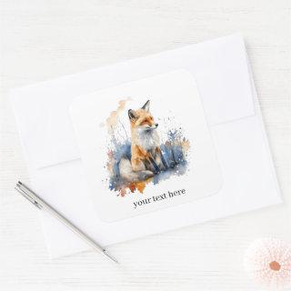 Cute fox in watercolor, customizable square sticker