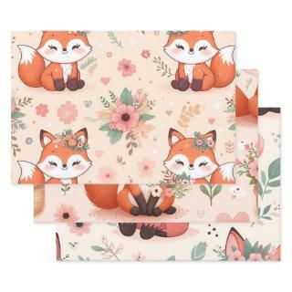 Cute fox with flower seamless pattern  sheets