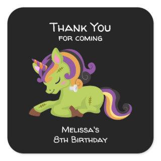 Cute Frankenstein Unicorn Halloween Birthday Square Sticker