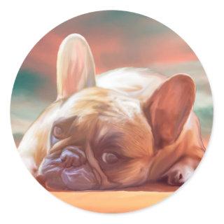 Cute French Bulldog Water Color Art Painting Classic Round Sticker
