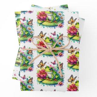 Cute Frog on a Lily Pad and Flowers Birthday  Sheets