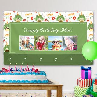 Cute Frog Pattern Smile Text Happy Birthday Photo Banner