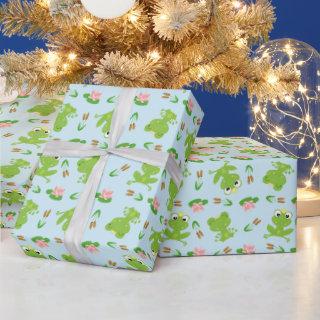 Cute Frogs Pattern on Bright Blue