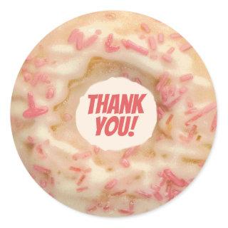 Cute Frosted Donut with Pink Sprinkles Thank You Classic Round Sticker