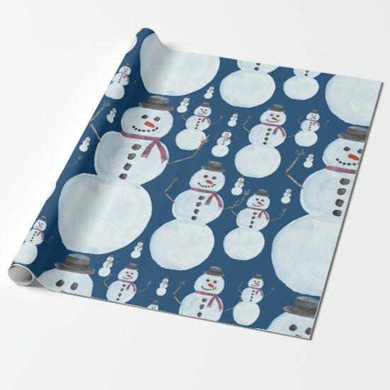 Cute Frosty Blue Snowman Watercolor Pattern