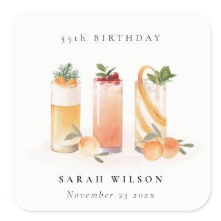 Cute Fruit Cocktail Blush Orange Any Age Birthday Square Sticker