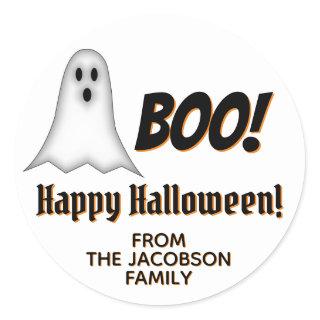 Cute Fun Boo Ghost Happy Halloween From Name Classic Round Sticker