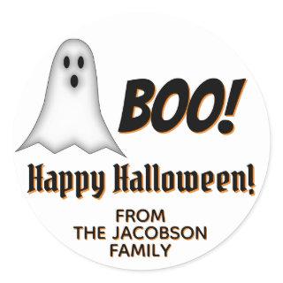 Cute Fun Boo Ghost Happy Halloween From Name Classic Round Sticker