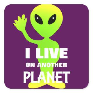 Cute Fun Cartoon Alien In Outer Space Square Sticker