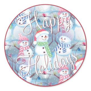 Cute Fun Funny Christmas Holiday Snowmen Pattern Classic Round Sticker