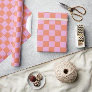 Cute Fun Modern Checkerboard Coral Pink Geometric