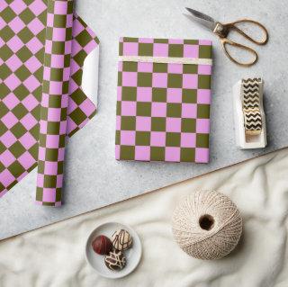 Cute Fun Modern Checkerboard Olive Lilac Geometric