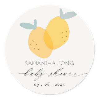 Cute Fun Yellow Lemon Fruity Citrus Baby Shower  Classic Round Sticker