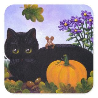 Cute Funny Black Cat Mouse Fall Gift Creationarts Square Sticker