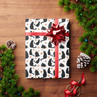 Cute Funny Cat Black Retro Christmas pattern