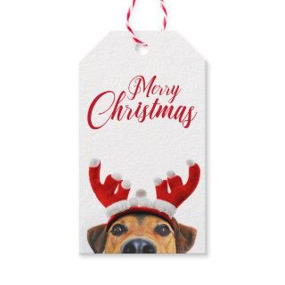 Cute Funny Christmas Dog Reindeer Antler Headband Gift Tags