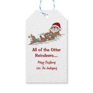 Cute Funny Christmas Lights Otter Reindeers  Gift Tags
