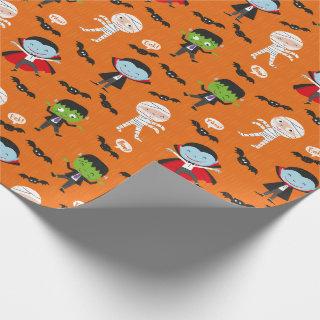 Cute funny Dracula Halloween Vampire on orange