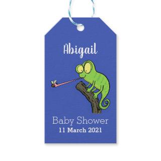 Cute funny green happy chameleon lizard cartoon gift tags