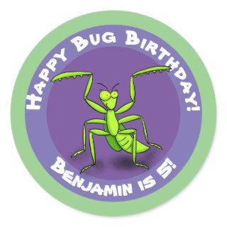 Cute funny green praying mantis cartoon classic ro classic round sticker
