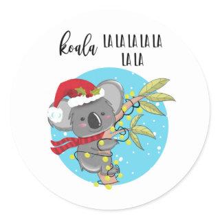 cute funny koala Christmas card fa la Australia Classic Round Sticker