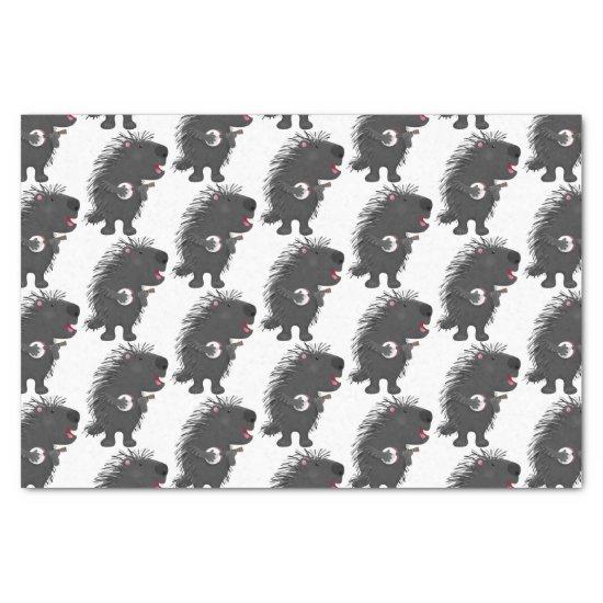 Cute funny porcupine playing banjo cartoon tissue paper