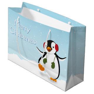 Cute Funny Winter Penguin Large Gift Bag