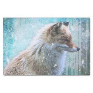 Cute Furry Fox on Blue Grunge Background Tissue Paper