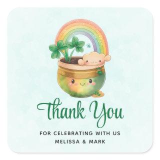 Cute Garden Planter with Rainbow & Clover Party Square Sticker