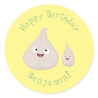 Cute garlic cartoon vegetable illustration classic round sticker
