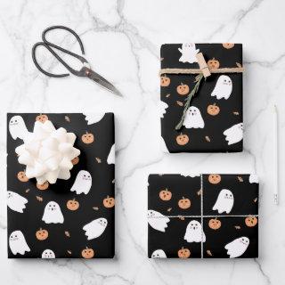 Cute Ghost & Pumpkin Black Halloween Pattern  Sheets