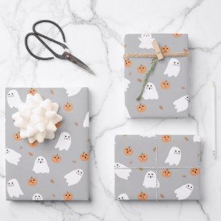 Cute Ghost & Pumpkin Gray Halloween Pattern  Sheets
