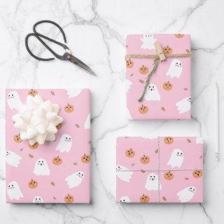 Cute Ghost & Pumpkin Pink Halloween Pattern  Sheets