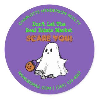 Cute Ghost Real Estate Pop By Halloween Classic Round Sticker