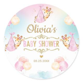 Cute Giraffe Girl Baby Shower Thank You Favor Classic Round Sticker