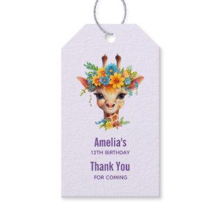 Cute Giraffe with Floral Crown Birthday Thank You Gift Tags