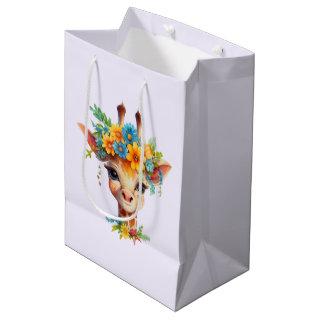 Cute Giraffe with Floral Crown Medium Gift Bag
