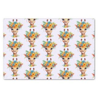 Cute Giraffe with Floral Crown Patterned Tissue Paper