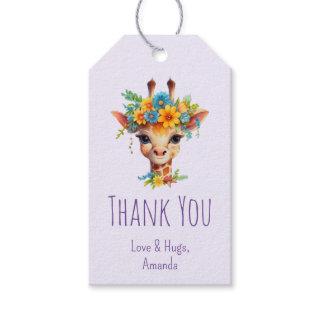 Cute Giraffe with Floral Crown Thank You Gift Tags