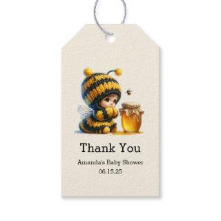 Cute Girl in Bee Costume with Honey Baby Shower Gift Tags